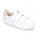 Washable Nappa leather OKAA kids tennis shoes laceless.