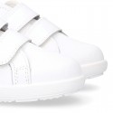 Washable Nappa leather OKAA kids tennis shoes laceless.