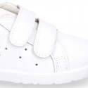 Washable Nappa leather OKAA kids tennis shoes laceless.