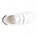 Washable Nappa leather OKAA kids tennis shoes laceless.