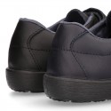 School Washable Nappa leather kids Blucher shoes laceless.