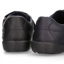 School Washable Nappa leather kids Blucher shoes laceless.