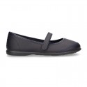 Washable Nappa leather School Mary Jane shoes with hook and loop strap closure.