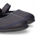 Washable Nappa leather School Mary Jane shoes with hook and loop strap closure.