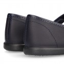 Washable Nappa leather School Mary Jane shoes with hook and loop strap closure.