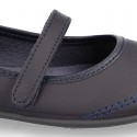 Washable Nappa leather School Mary Jane shoes with hook and loop strap closure.