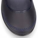 Washable Nappa leather School Mary Jane shoes with hook and loop strap closure.