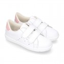 Washable Nappa leather OKAA kids tennis shoes laceless.