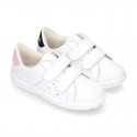 Washable Nappa leather OKAA kids tennis shoes laceless.