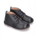 Dark blue Nappa leather kids Safari boots with laces.