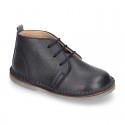 Dark blue Nappa leather kids Safari boots with laces.