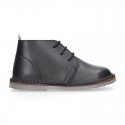 Dark blue Nappa leather kids Safari boots with laces.