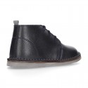 Dark blue Nappa leather kids Safari boots with laces.