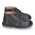 Dark blue Nappa leather kids Safari boots with laces.