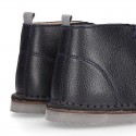 Dark blue Nappa leather kids Safari boots with laces.