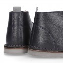 Dark blue Nappa leather kids Safari boots with laces.