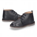 Dark blue Nappa leather kids Safari boots with laces.