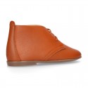 Cowhide color Nappa leather ankle boot shoes with thinner shape with shoelaces.