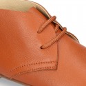 Cowhide color Nappa leather ankle boot shoes with thinner shape with shoelaces.