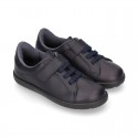 Washable Nappa leather OKAA school shoes with elastic laces.