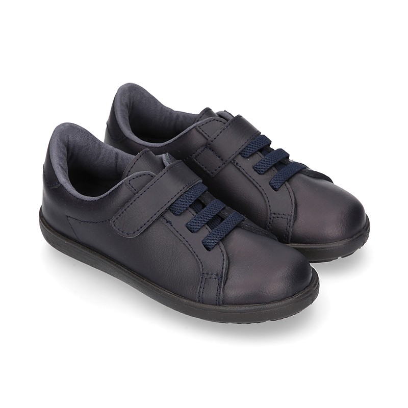 Washable Nappa leather OKAA school shoes with elastic laces. X052 ...