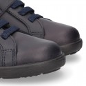 Washable Nappa leather OKAA school shoes with elastic laces.