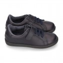 Washable Nappa leather OKAA school shoes with elastic laces.