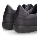 Washable Nappa leather OKAA school shoes with elastic laces.