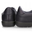 Washable Nappa leather OKAA school shoes with elastic laces.