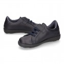 Washable Nappa leather OKAA school shoes with elastic laces.