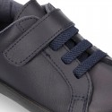 Washable Nappa leather OKAA school shoes with elastic laces.