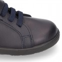 Washable Nappa leather OKAA school shoes with elastic laces.