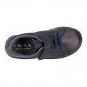 Washable Nappa leather OKAA school shoes with elastic laces.