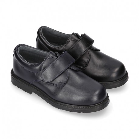 Nappa leather School shoes Blucher style laceless.