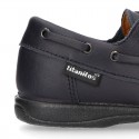 School washable leather boat style shoes laceless.