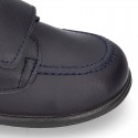 School washable leather boat style shoes laceless.