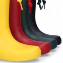 School rain boot shoes with adjustable neck.