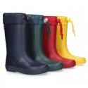 School rain boot shoes with adjustable neck.