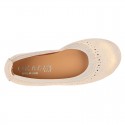 SHINY Suede leather ballet flat shoes with elastic band and perforated design.