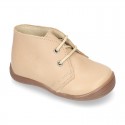 Ankle boot shoes for first steps with laces closure, toe cap and counter in EXTRA SOFT leather.