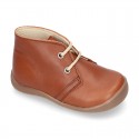 Ankle boot shoes for first steps with laces closure, toe cap and counter in EXTRA SOFT leather.