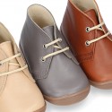 Ankle boot shoes for first steps with laces closure, toe cap and counter in EXTRA SOFT leather.