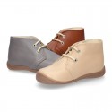 Ankle boot shoes for first steps with laces closure, toe cap and counter in EXTRA SOFT leather.