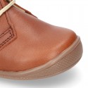 Ankle boot shoes for first steps with laces closure, toe cap and counter in EXTRA SOFT leather.