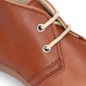 Ankle boot shoes for first steps with laces closure, toe cap and counter in EXTRA SOFT leather.