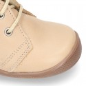 Ankle boot shoes for first steps with laces closure, toe cap and counter in EXTRA SOFT leather.