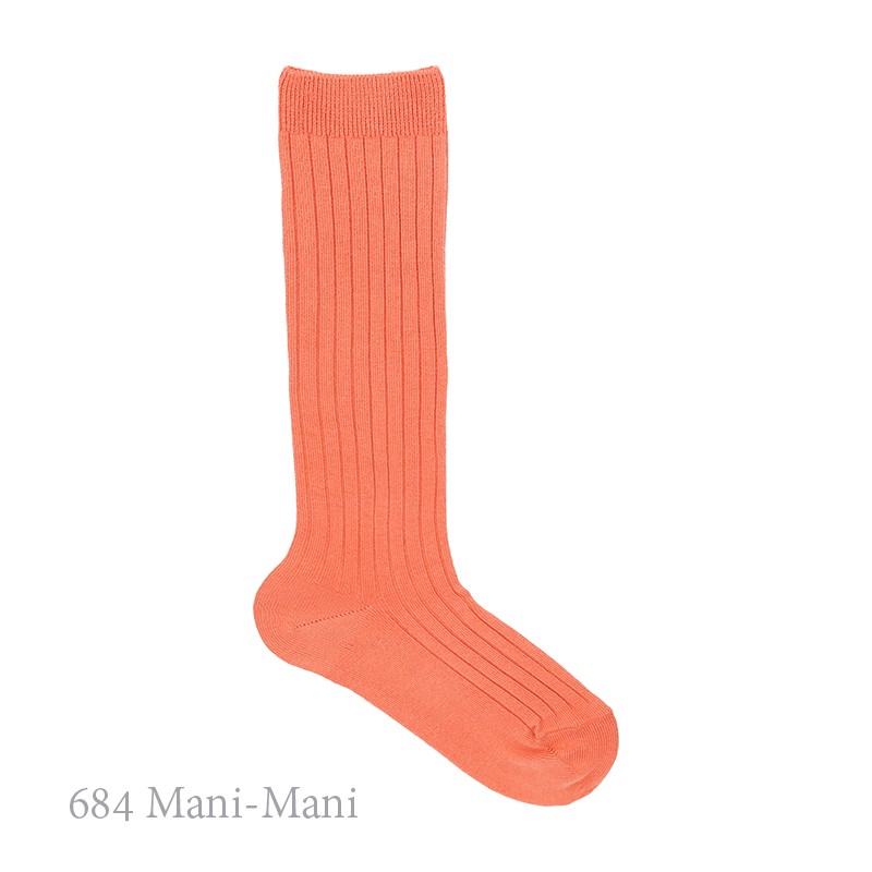 Calcetines altos de canalé plano con carita (juego de 2) rosa bebé