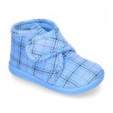 Little kids stripes print design corduroy home bootie shoes laceless.