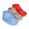 Little kids stripes print design corduroy home bootie shoes laceless.