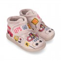 Little kids CARS design wool cotton home bootie shoes laceless.